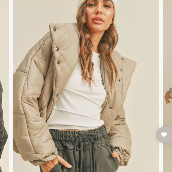 Miou Muse Rowan Cream Cropped Quilted Puffer Jacket 🤎 - Picture 2 of 9